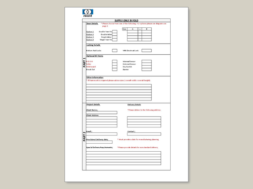 record Supply Only Order Form - Bi-Fold Doors